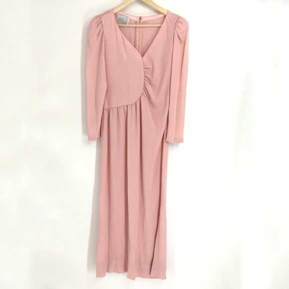 Vintage Dresses & Skirts - Vintage Pink Long Sleeve Maxi Dress